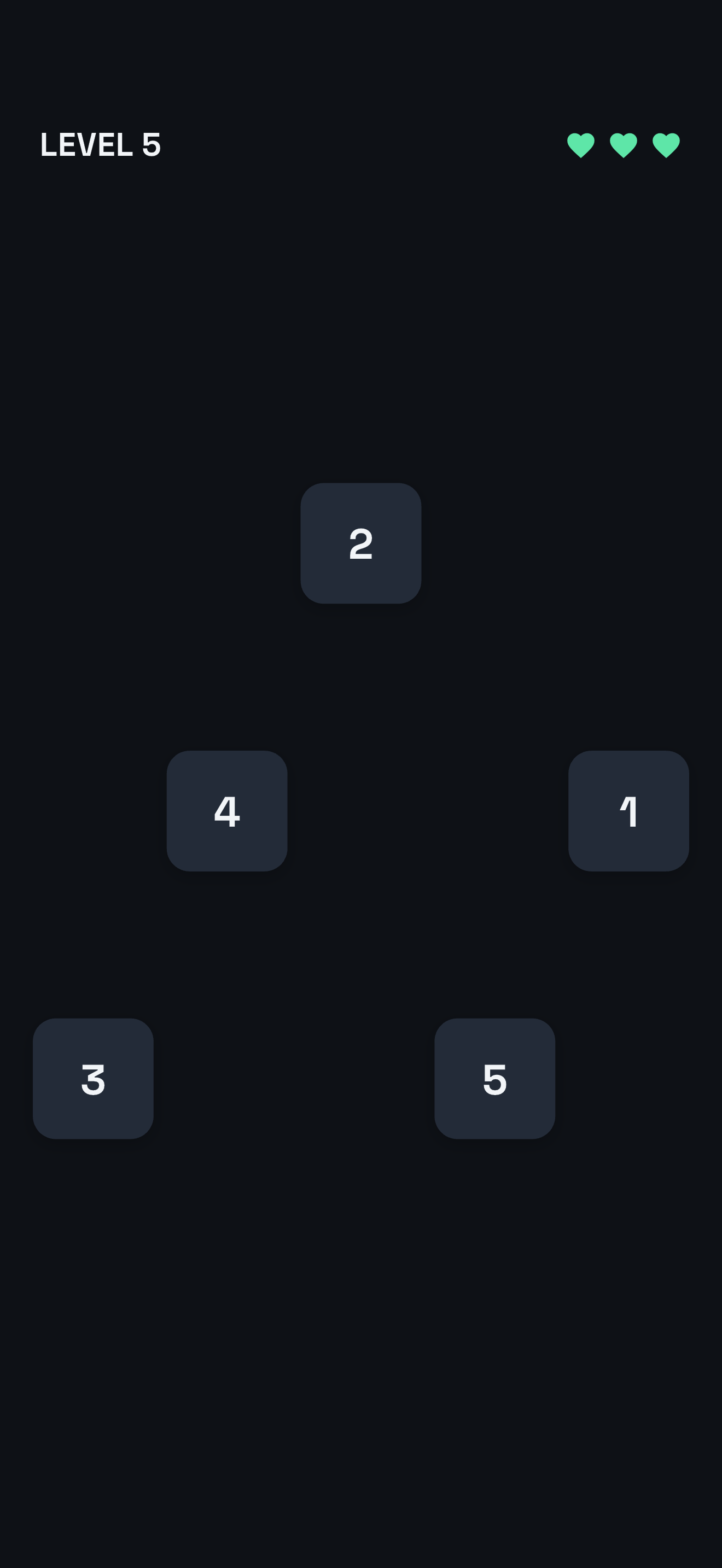 MemoTap gameplay screenshot — numbered tiles on a dark grid, memorize before they hide